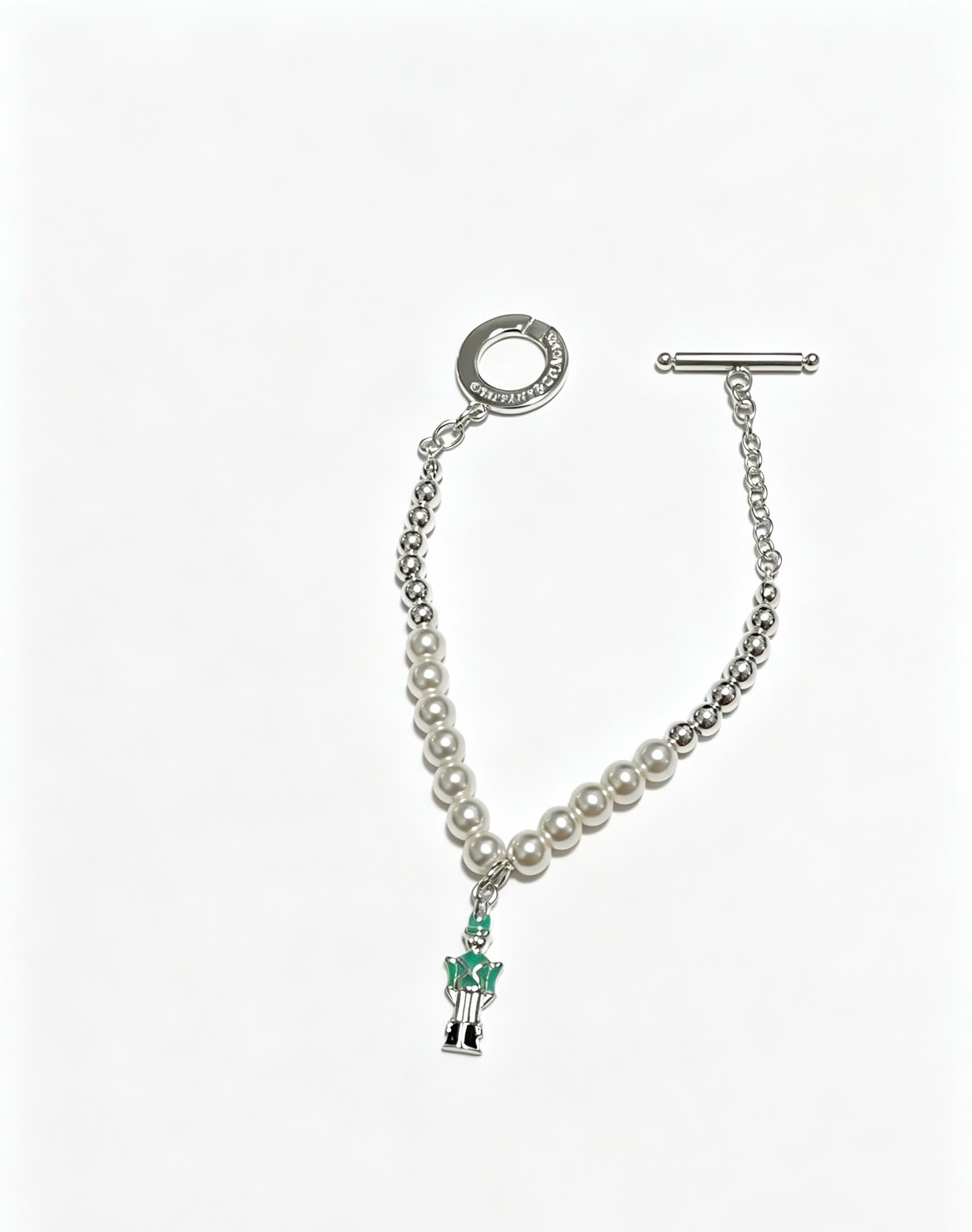 Tiffany & Co. Pearl and Bead Bracelet with Green Enamel Charm